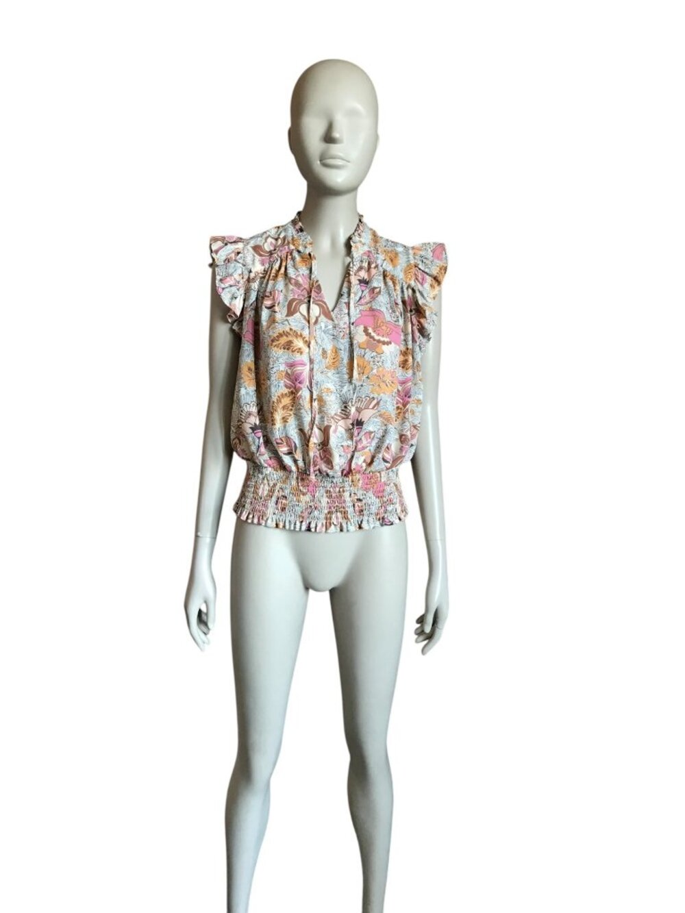 Rachel Zoe Brown and Pink Flower Blouse